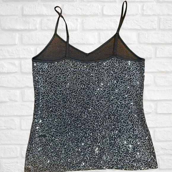 Express Sequin Cami Tank Top Medium Silver Sparkle Adjustable Holiday Party Look - Picture 5 of 8